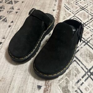 Dr. Martens Black Mules with Yellow Stitching